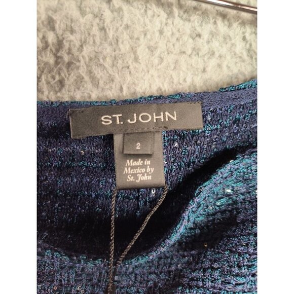 St. John NEW Malachite Multi Paillettes Wool Blend Pencil Back Zip Skirt Sz 2 - Picture 9 of 12